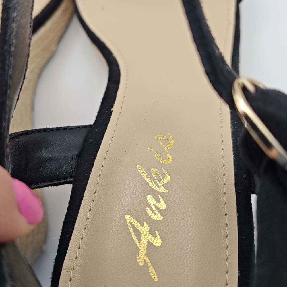 Ankis Black Espadrille Wedge Sandals 7.5 - Picture 8 of 12